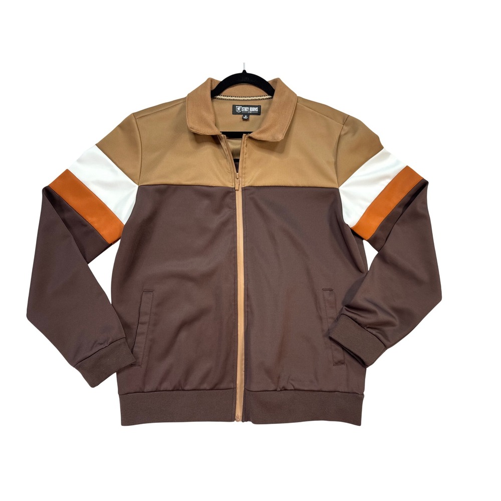 Stacy Adams Track Jacket Mens Medium Brown Excellent Colorblock Full Zip Retro